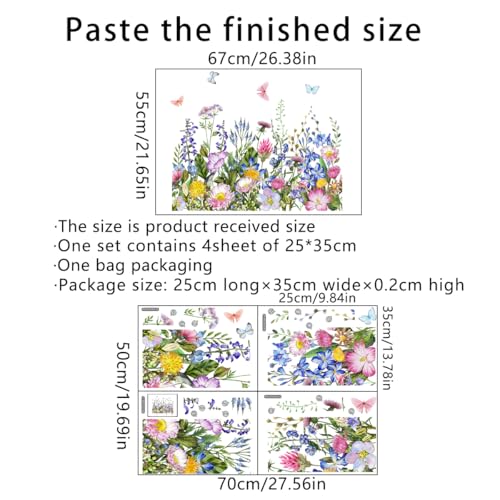 Incholl 4 Pieces Flowers Wall Decals Vinyl Flowers Wall Stickers Removable Floral Murals Peel and Stick Colorful Flower Decor for Girls Bedroom Living Room Nursery (Butterfly) - Image 2