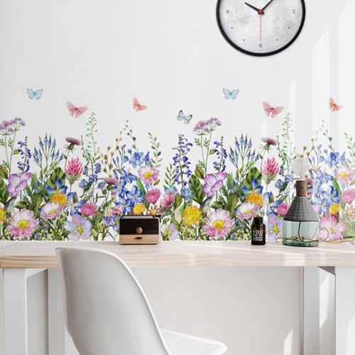 Incholl 4 Pieces Flowers Wall Decals Vinyl Flowers Wall Stickers Removable Floral Murals Peel and Stick Colorful Flower Decor for Girls Bedroom Living Room Nursery (Butterfly) - Image 5