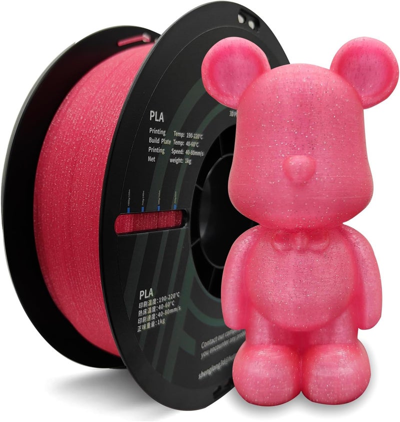 HP3DF Glitter PLA Filament, Twinkling 3D Printer Filament, PLA Filament 1.75mm Dimensional Accuracy +/- 0.02mm, 1KG Spool (2.2 lbs), Fit Most FDM Printer (Glitter Pink) - Image 1