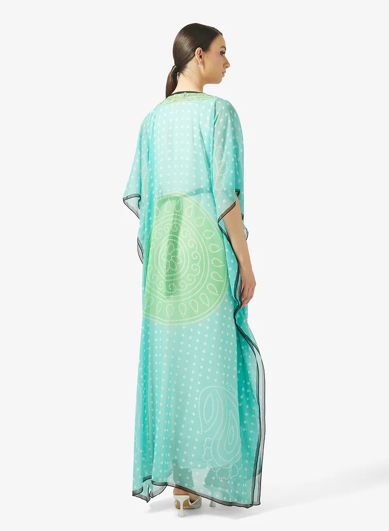 ارابيان كلوزيت Modern Bandhani Print V-Neck Kaftan