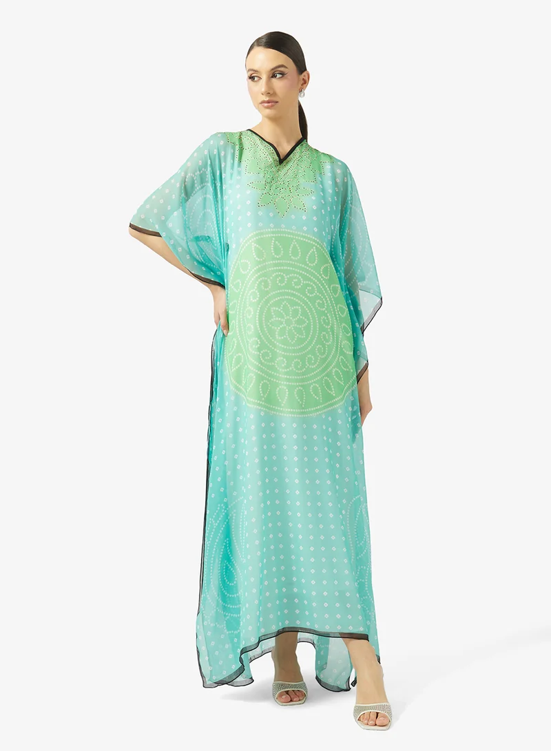 ارابيان كلوزيت Modern Bandhani Print V-Neck Kaftan