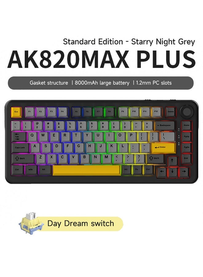 Ajazz AK820 MAX PLUS Tri-Mode Wireless Gaming Keyboard,75% Percent Keyboard,8000mAh RGB, Hot-Swappable, 0.85" Custom Screen for PC/Mac - Image 1