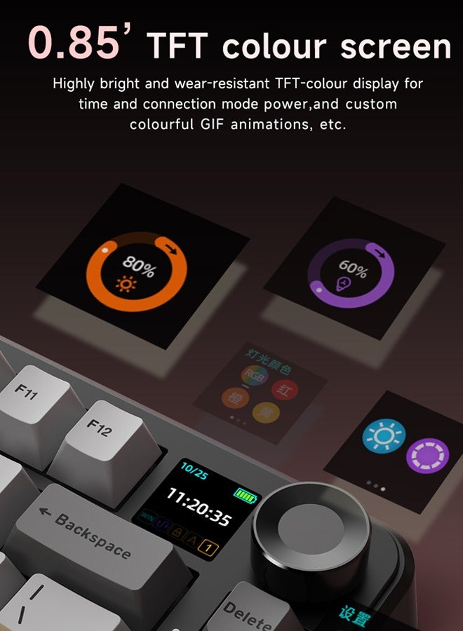 Ajazz AK820 MAX PLUS Tri-Mode Wireless Gaming Keyboard,75% Percent Keyboard,8000mAh RGB, Hot-Swappable, 0.85" Custom Screen for PC/Mac - Image 3