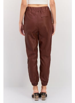 INC Women Regular Fit Plain Leather Pants, Brown  - Image 3