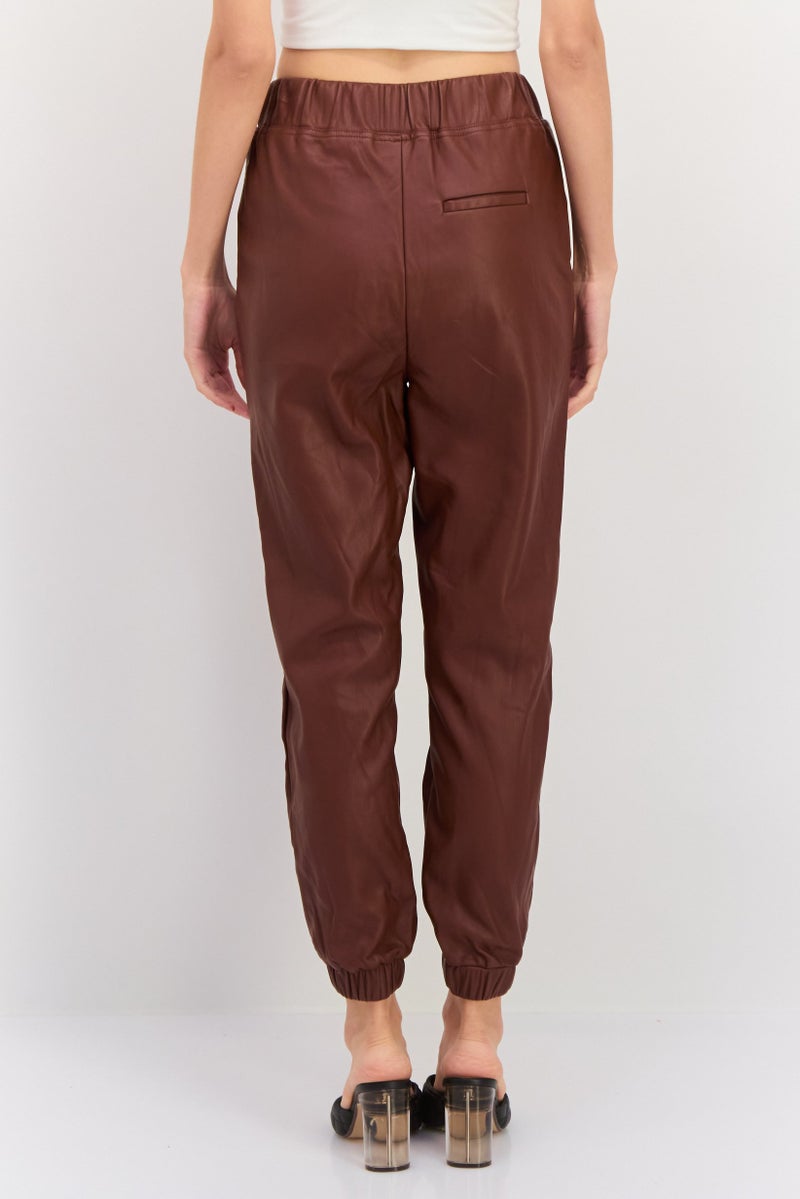 INC Women Regular Fit Plain Leather Pants, Brown - Image 3