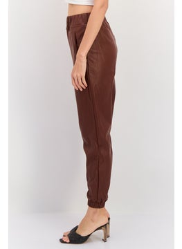 INC Women Regular Fit Plain Leather Pants, Brown  - Image 4