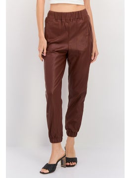 INC Women Regular Fit Plain Leather Pants, Brown  - Image 1