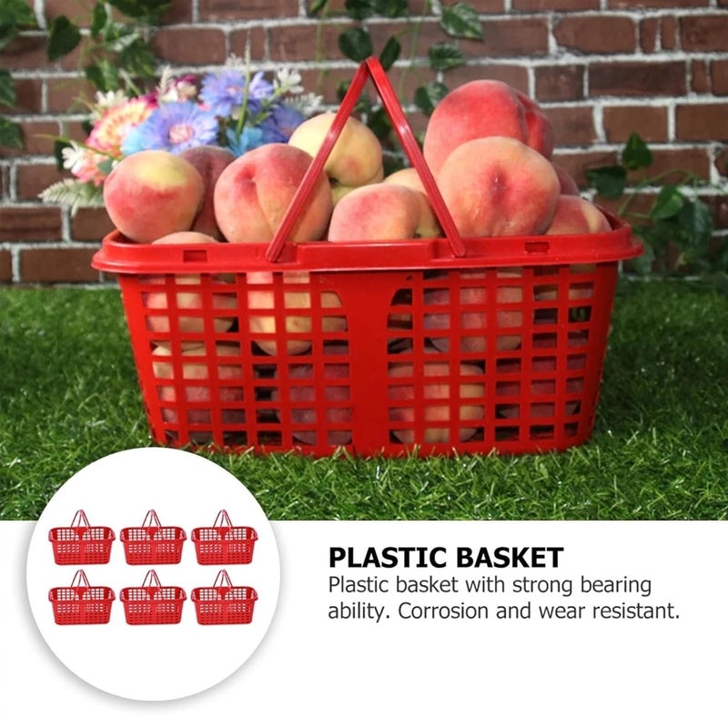 12 قطعة سلال تخزين بلاستيكية بمقبض للتسوق والنزهات والطعام والبقالة وألعاب الأطفال - Image 5