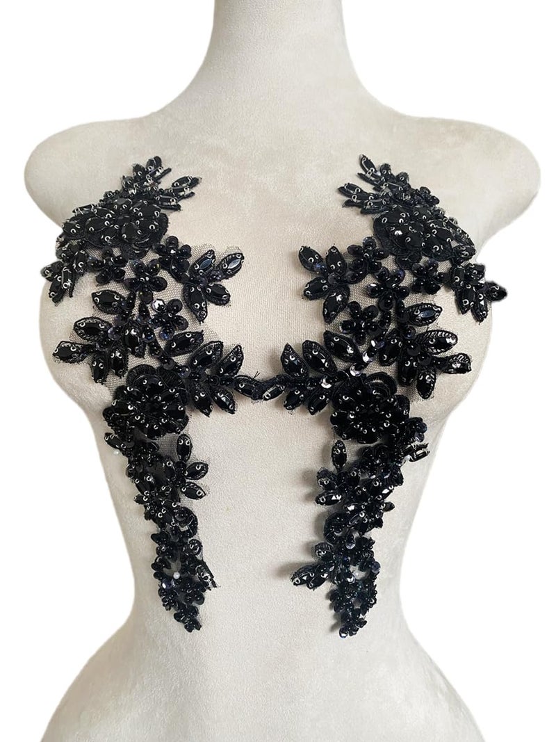 Zbroh زبره يدوي أحمر أبيض أخضر أزرق أحجار الراين تطريز خياطة خرز أحجار حواف دانتيل رقع إكسسوار لفستان ملابس زوج واحد أسود