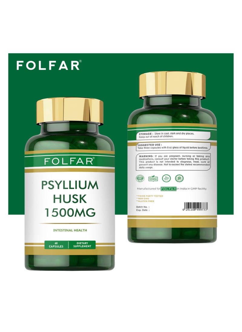 Folfar Psyllium Husk Capsules 1500 mg, Intestinal and Gut Health - 60 Capsules  - Image 3