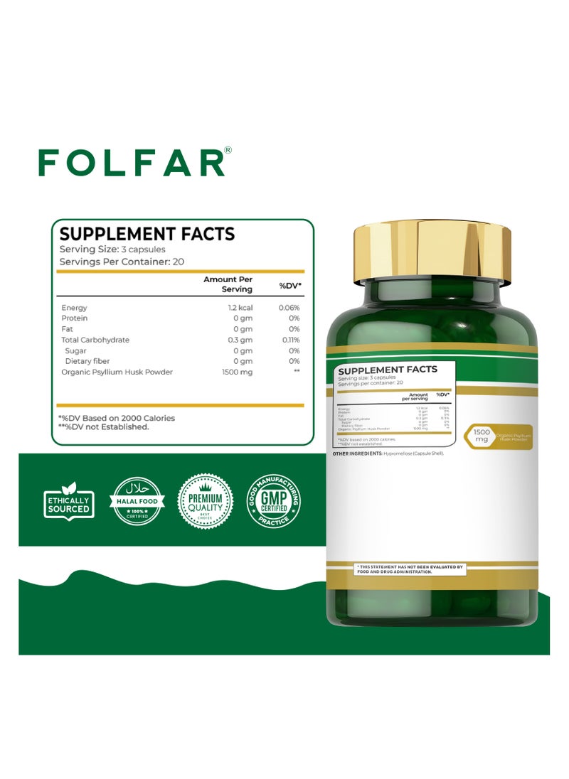 Folfar Psyllium Husk Capsules 1500 mg, Intestinal and Gut Health - 60 Capsules  - Image 2
