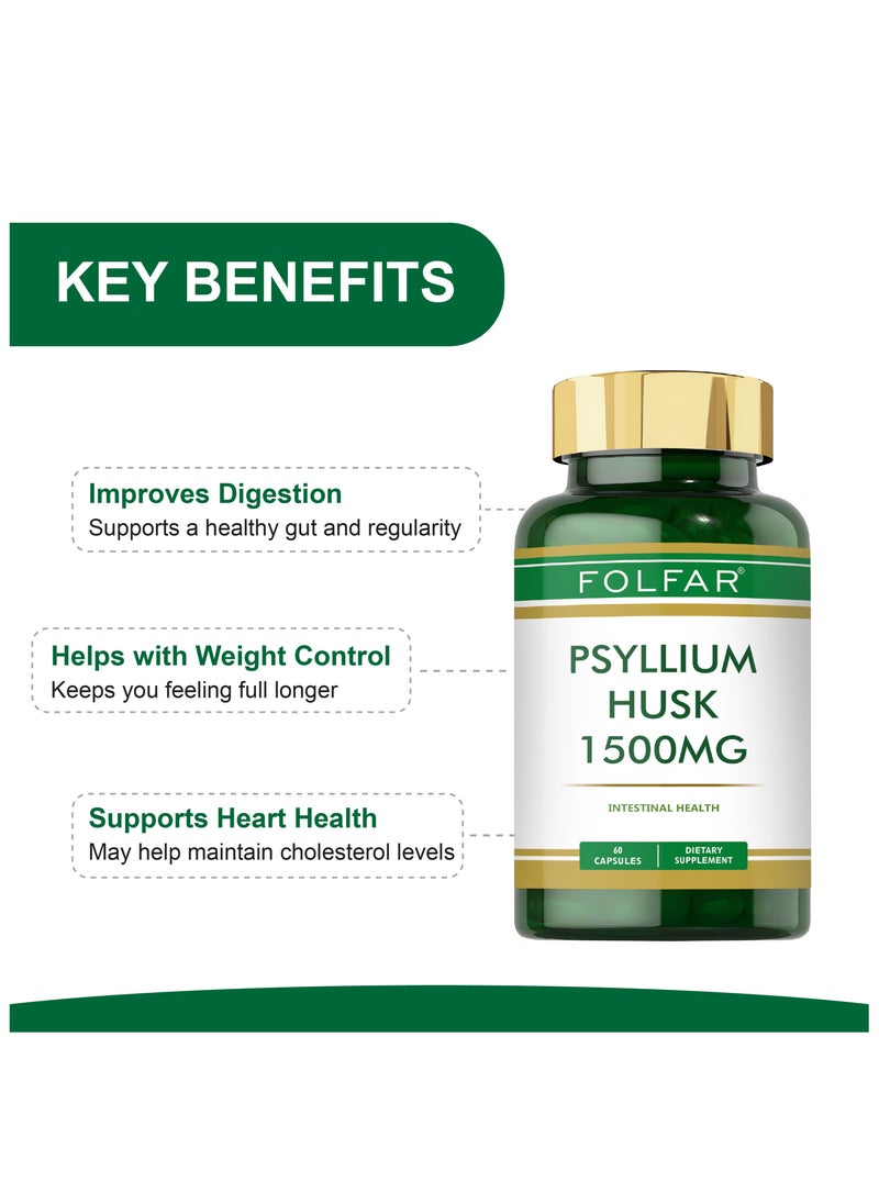 Folfar Psyllium Husk Capsules 1500 mg, Intestinal and Gut Health - 60 Capsules  - Image 4