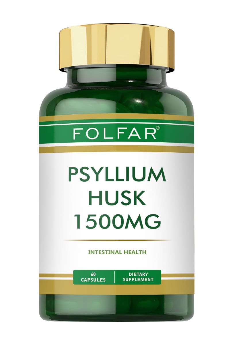 Folfar Psyllium Husk Capsules 1500 mg, Intestinal and Gut Health - 60 Capsules - Image 1