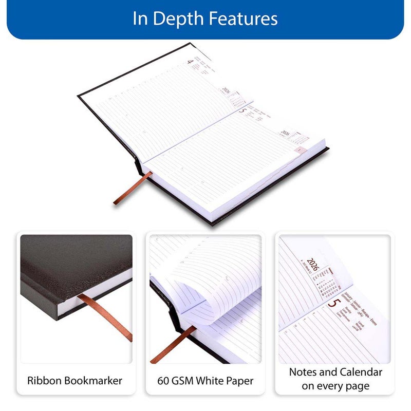 FIS 2026 International A5 Diary, 148x210mm, Hard Cover Vinyl Materials, 1 Day a Page Format, 7 Multi Languages, 60gsm White Paper, Chocolate Cover - FSDI136-7V26CH - Image 5