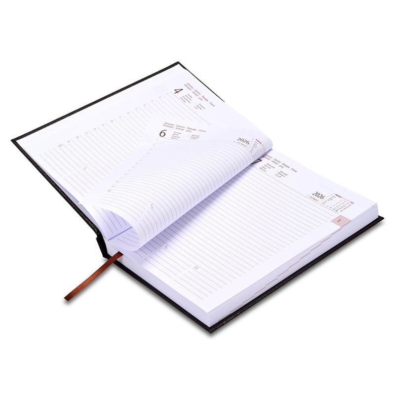 FIS 2026 International A5 Diary, 148x210mm, Hard Cover Vinyl Materials, 1 Day a Page Format, 7 Multi Languages, 60gsm White Paper, Chocolate Cover - FSDI136-7V26CH - Image 4