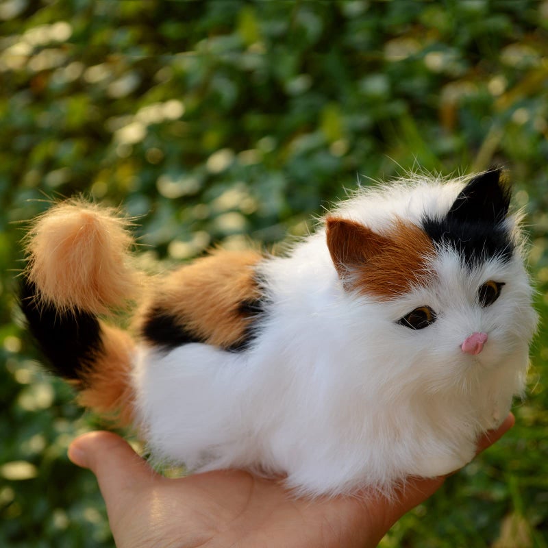 Basuo-9Q Realistic Baby Calico Cat Figurine - Lifelike Furry Kitten Statue, Plush Kitty Stuffed Animal Toy, Home Office Car Decor, Collectible Gift, Photo Prop - Image 4