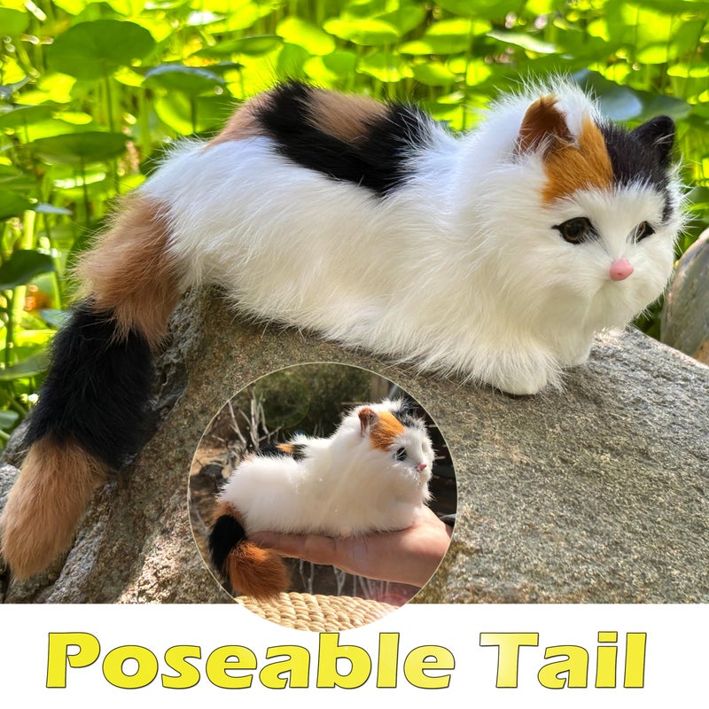 Basuo-9Q Realistic Baby Calico Cat Figurine - Lifelike Furry Kitten Statue, Plush Kitty Stuffed Animal Toy, Home Office Car Decor, Collectible Gift, Photo Prop - Image 3