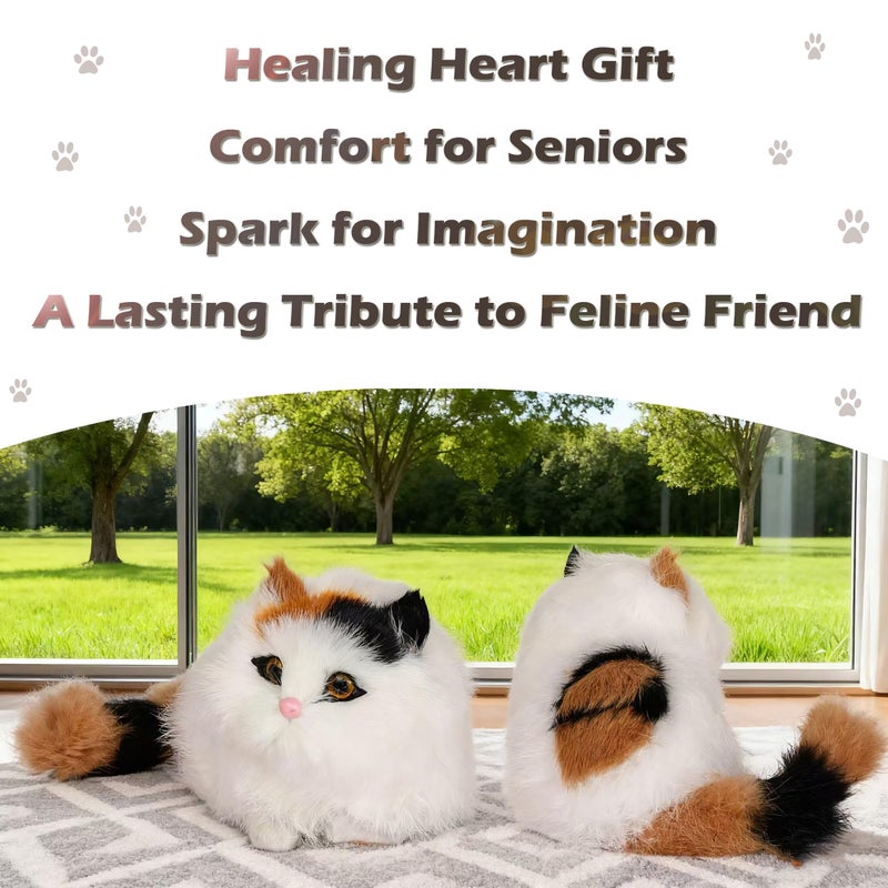 Basuo-9Q Realistic Baby Calico Cat Figurine - Lifelike Furry Kitten Statue, Plush Kitty Stuffed Animal Toy, Home Office Car Decor, Collectible Gift, Photo Prop - Image 2