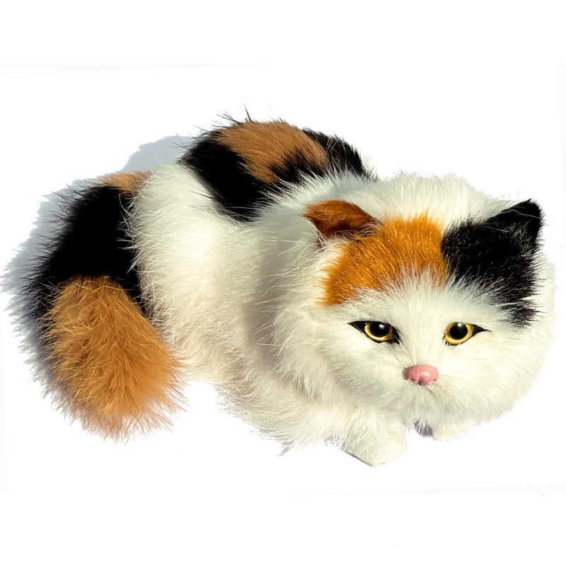 Basuo-9Q Realistic Baby Calico Cat Figurine - Lifelike Furry Kitten Statue, Plush Kitty Stuffed Animal Toy, Home Office Car Decor, Collectible Gift, Photo Prop - Image 1
