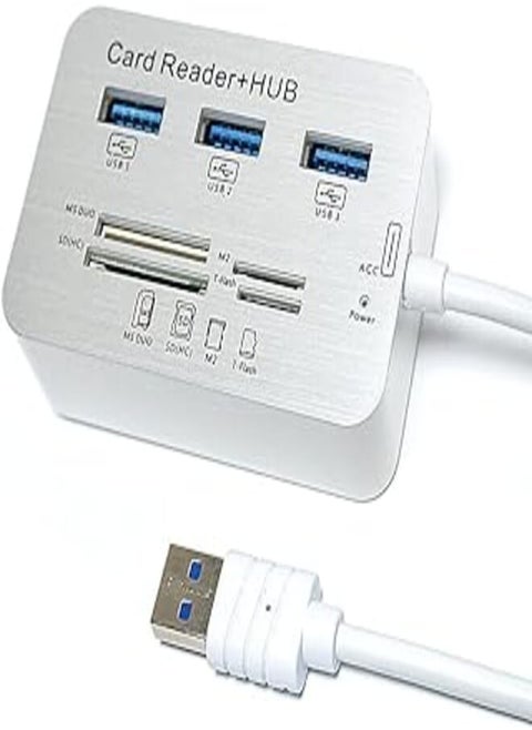 ERCRYSTO USB3.0 Card Reader and 3 Ports USB Hub, High Speed External Memory Card Reader (MS, Micro SD,SD/MMC,M2,TF Card)