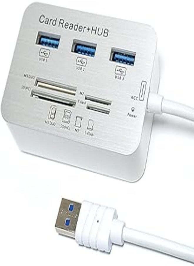 ERCRYSTO ERCRYSTO USB3.0 Card Reader and 3 Ports USB Hub, High Speed External Memory Card Reader (MS, Micro SD,SD/MMC,M2,TF Card) 