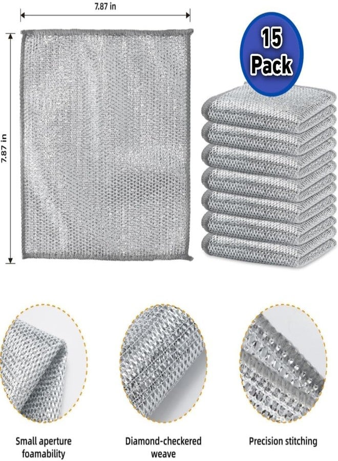 MOKRUSH Pack 15 Multipurpose Wire Dishwashing Rags for Wet and Dry Stainless Steel Scrubber Non-Scratch Wire Dishcloth for Washing Dishes Sinks Counters Easy (Large) - Image 2