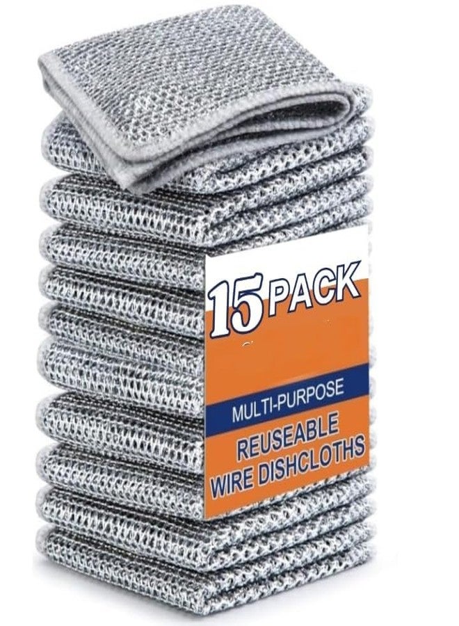 MOKRUSH Pack 15 Multipurpose Wire Dishwashing Rags for Wet and Dry Stainless Steel Scrubber Non-Scratch Wire Dishcloth for Washing Dishes Sinks Counters Easy (Large) - Image 1