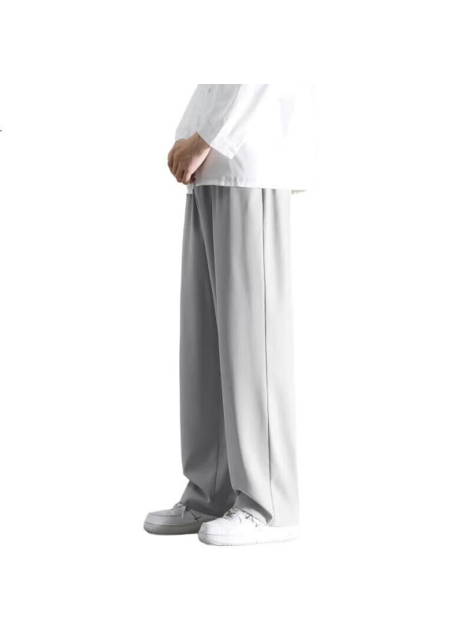 SHANNU Men'S Spring And Summer Loose Straight-Leg Ice Silk Casual Wide-Leg Trousers Dark Grey Xl - Image 1