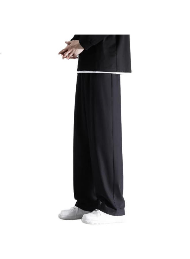 SHANNU Men'S Spring And Summer Loose Straight-Leg Ice Silk Casual Wide-Leg Trousers Dark Grey Xl - Image 2