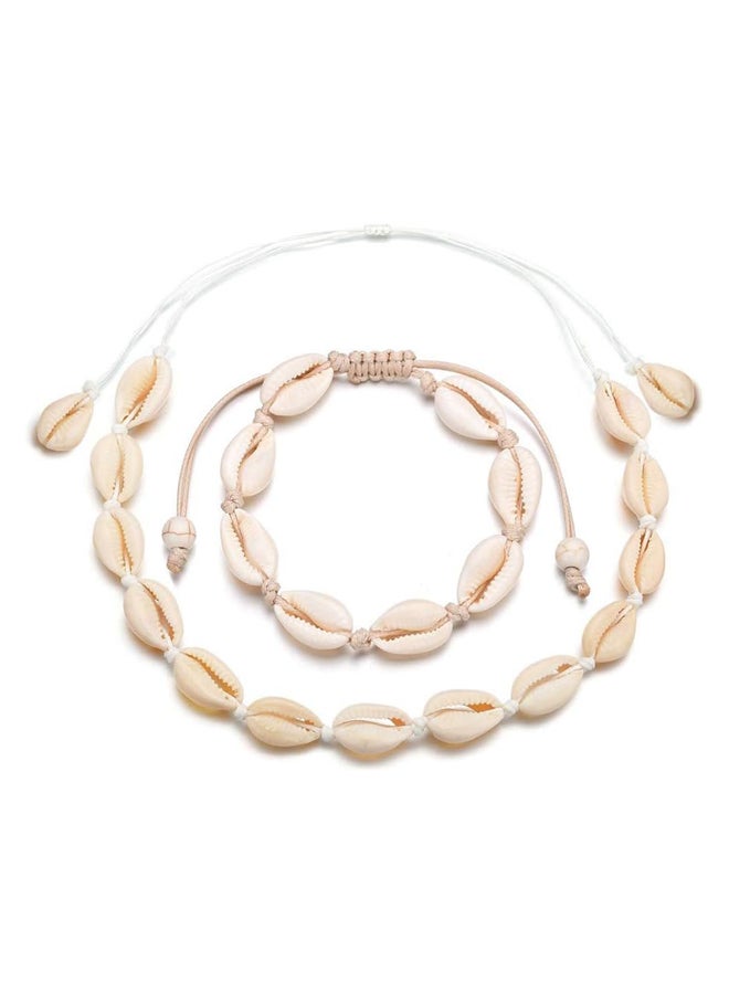 Natural Cowrie Shell Choker Necklace and Bracelet Set  - Image 4