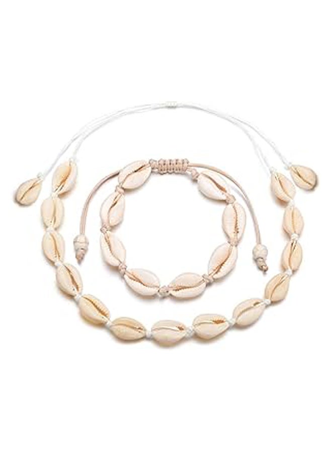 Natural Cowrie Shell Choker Necklace and Bracelet Set  - Image 1