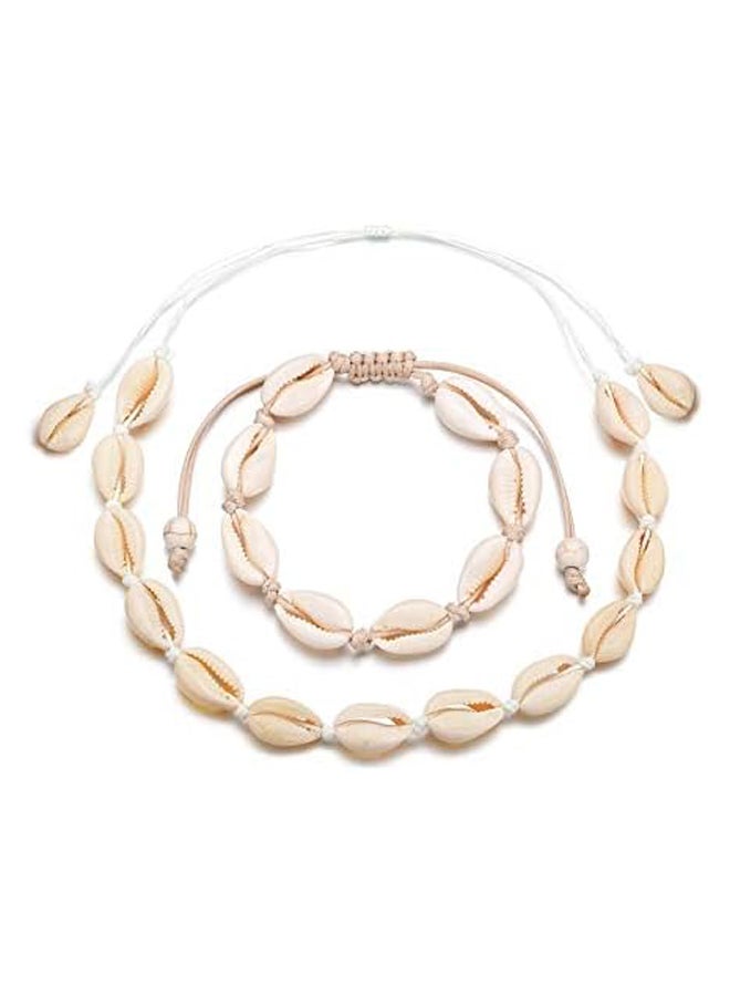 Natural Cowrie Shell Choker Necklace and Bracelet Set  - Image 2