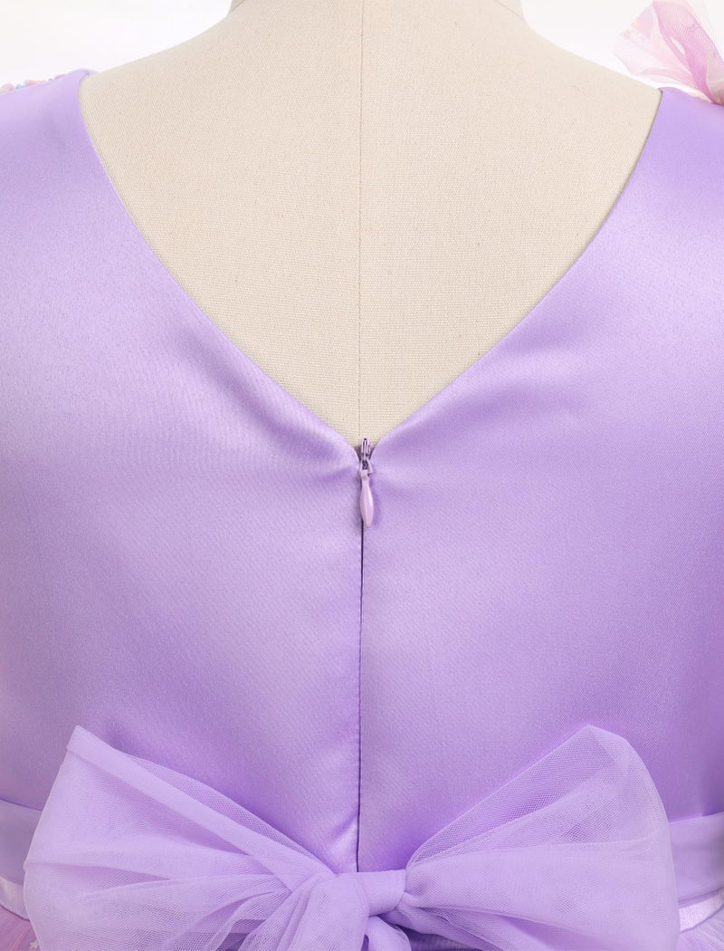 IBAKOM Flower Girl Formal Wedding Dress Sparkly Butterfly Ruffle V Neck Junior Bridesmaid Pageant Birthday Tea Party Outfits Tween Princess First Communion School Prom Evening Ball Gown Purple 7-8 Years - Image 3