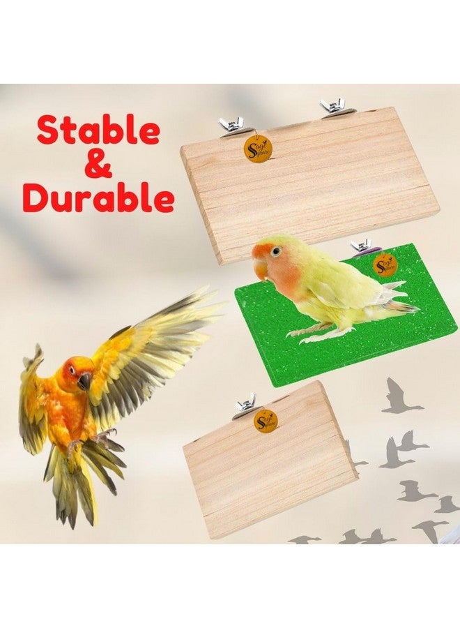 سايج سكوير منصة رمل خشبية مصنوعة من الخشب الطبيعي، مجموعة من ثلاثة (6*4.5، 12*4.5 ورمل 9*4.5 بوصة) حامل مجثم على شكل مستطيل، ملحقات القفص، لعبة، مناسبة للطيور والببغاوات والبادجي - Image 4