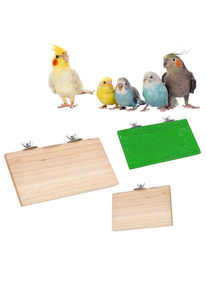 سايج سكوير منصة رمل خشبية مصنوعة من الخشب الطبيعي، مجموعة من ثلاثة (6*4.5، 12*4.5 ورمل 9*4.5 بوصة) حامل مجثم على شكل مستطيل، ملحقات القفص، لعبة، مناسبة للطيور والببغاوات والبادجي - Image 1