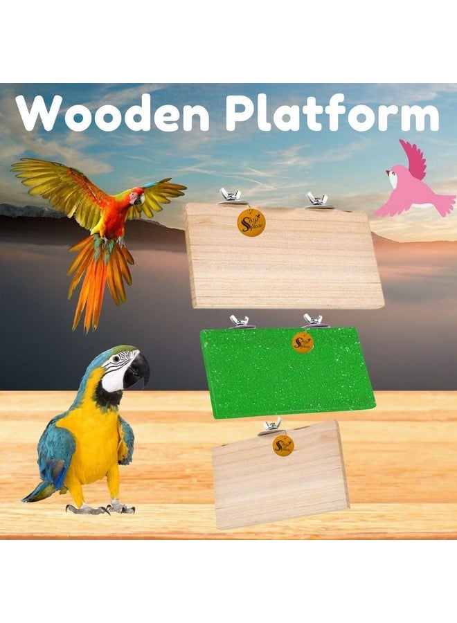 سايج سكوير منصة رمل خشبية مصنوعة من الخشب الطبيعي، مجموعة من ثلاثة (6*4.5، 12*4.5 ورمل 9*4.5 بوصة) حامل مجثم على شكل مستطيل، ملحقات القفص، لعبة، مناسبة للطيور والببغاوات والبادجي - Image 3