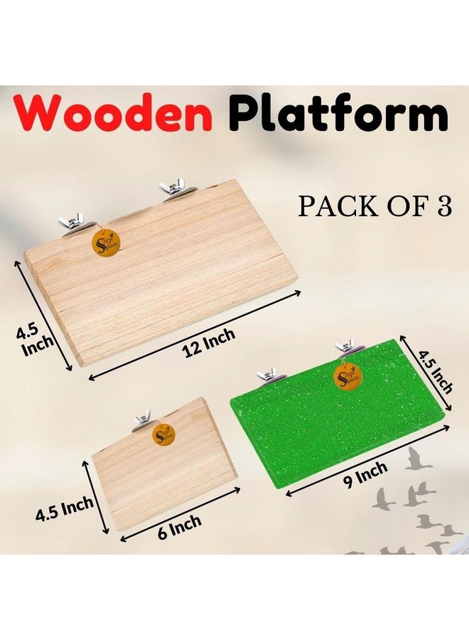 سايج سكوير منصة رمل خشبية مصنوعة من الخشب الطبيعي، مجموعة من ثلاثة (6*4.5، 12*4.5 ورمل 9*4.5 بوصة) حامل مجثم على شكل مستطيل، ملحقات القفص، لعبة، مناسبة للطيور والببغاوات والبادجي - Image 2
