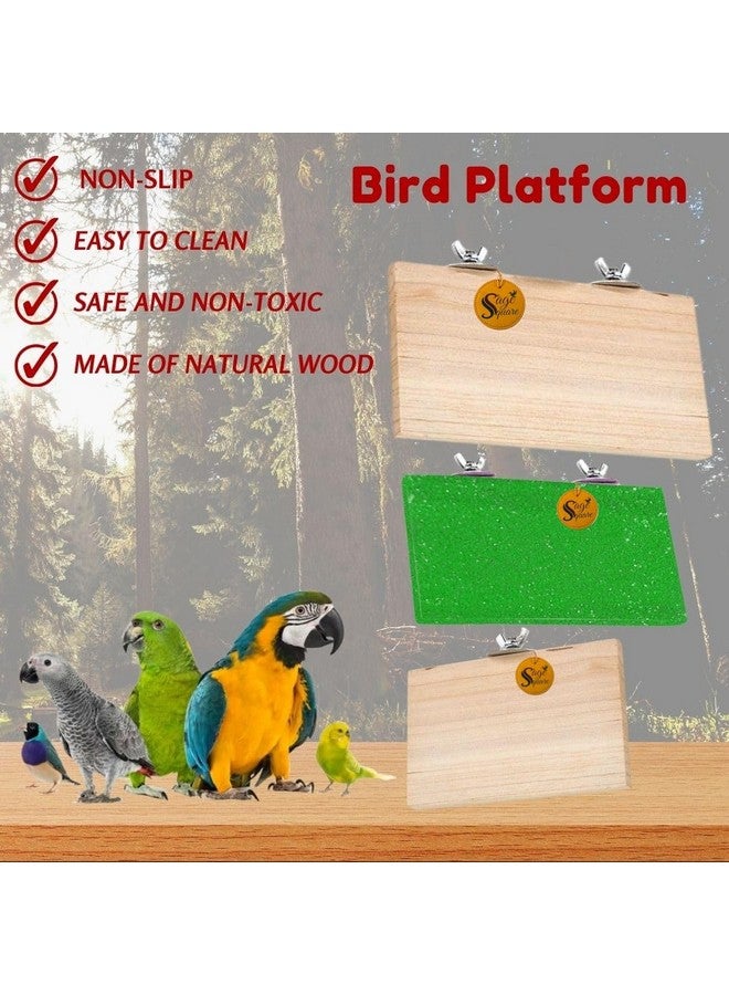 سايج سكوير منصة رمل خشبية مصنوعة من الخشب الطبيعي، مجموعة من ثلاثة (6*4.5، 12*4.5 ورمل 9*4.5 بوصة) حامل مجثم على شكل مستطيل، ملحقات القفص، لعبة، مناسبة للطيور والببغاوات والبادجي - Image 5