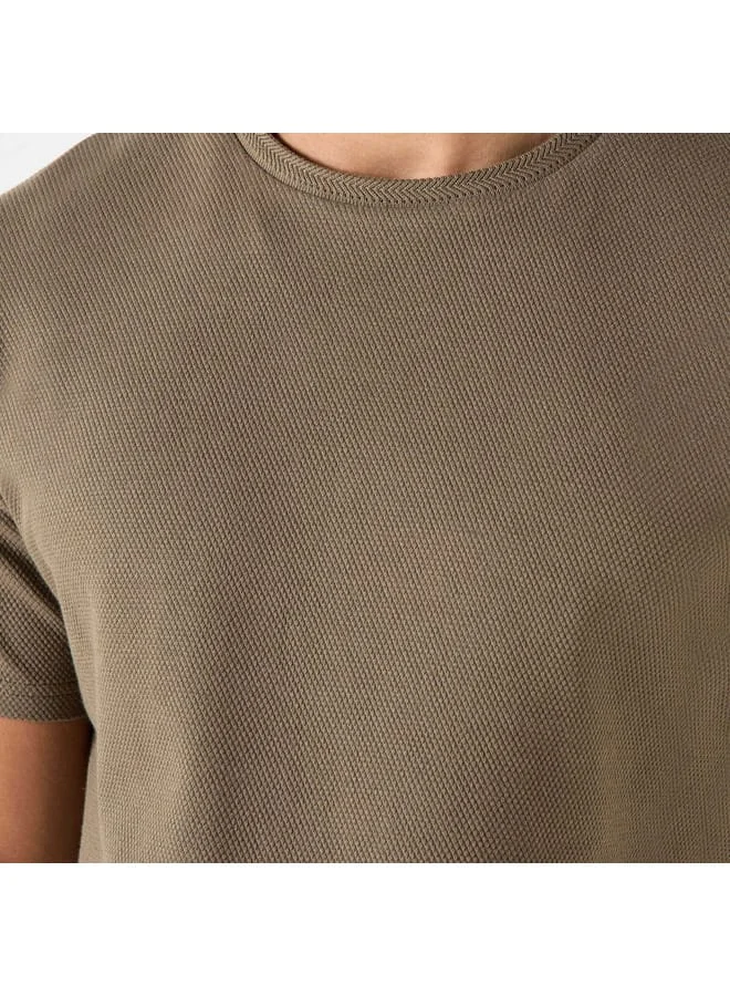 Iconic Iconic Textured Crew Neck T-Shirt with Short Sleeves