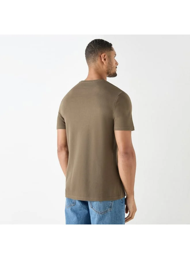 Iconic Iconic Textured Crew Neck T-Shirt with Short Sleeves