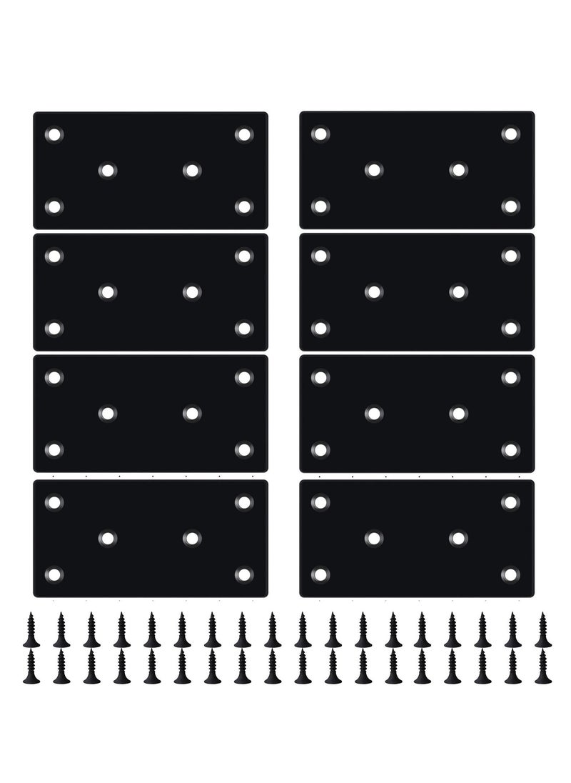 Generic 8PCS Black Flat Mending Plate Stainless Steel Flat Bracket with Holes Metal Straight Brace Repair Joining Fixing Bracket for Wood with Screws  - Image 1