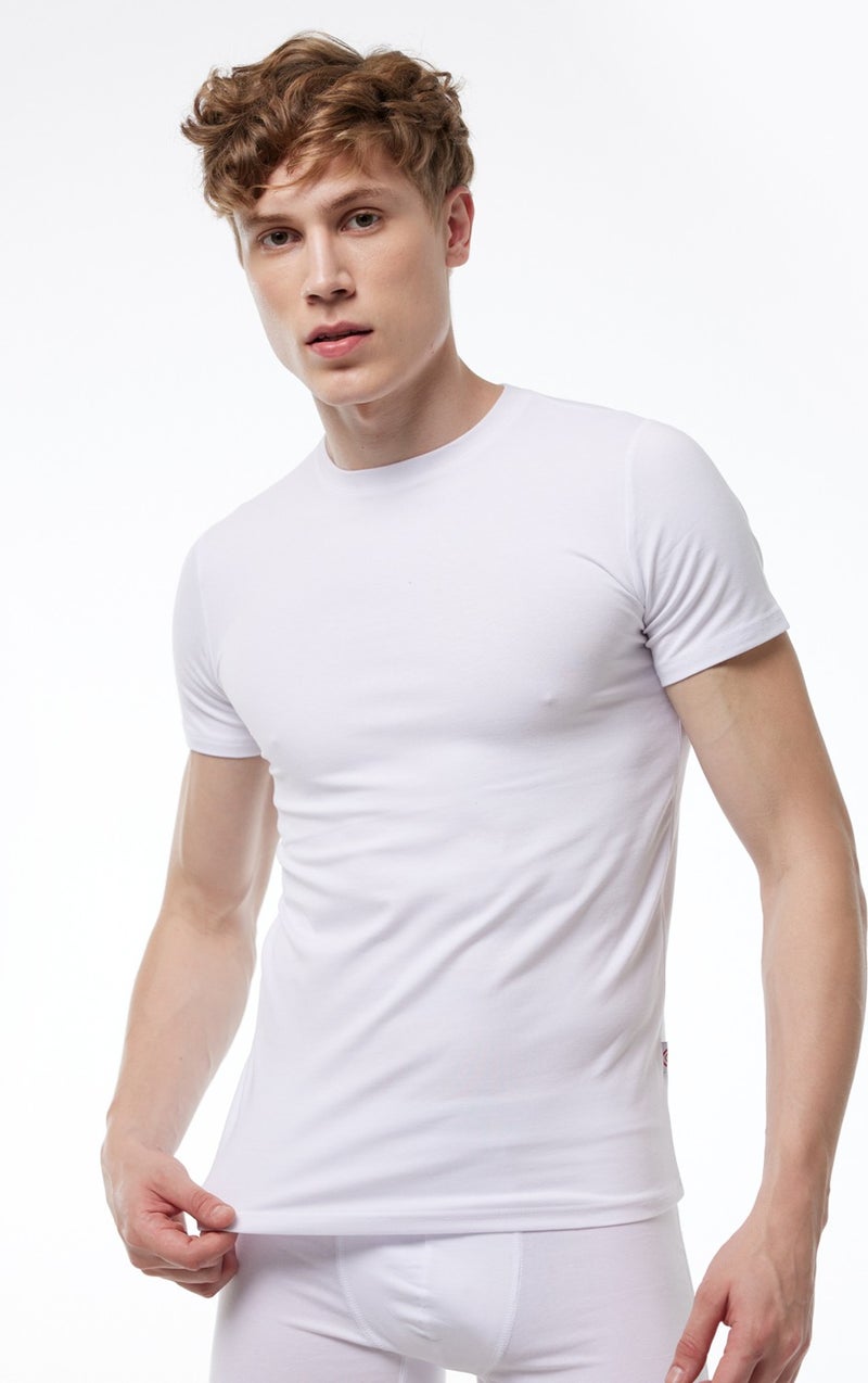 Malabadi Men's White Round Neck Short Sleeve Modal Bodysuit 030  - Image 1