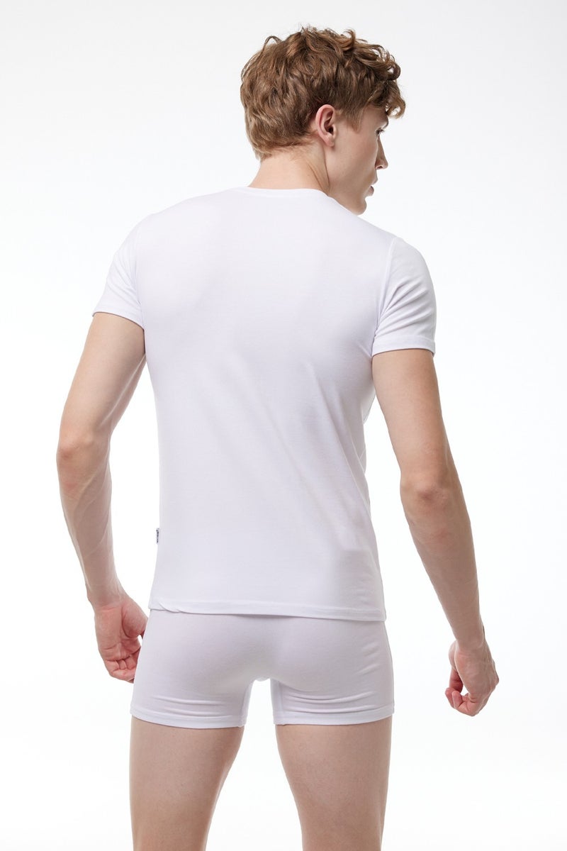 Malabadi Men's White Round Neck Short Sleeve Modal Bodysuit 030  - Image 3