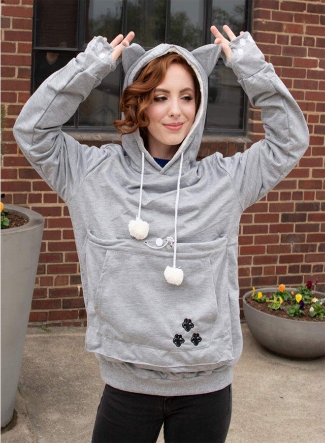 ALYC Unisex Hoodies Pet Holder Cat Dog Large Pouch Carriers Pullover with Cat Printing Sweatshirt (Light Grey- Classic Version, XXXL) - Image 5
