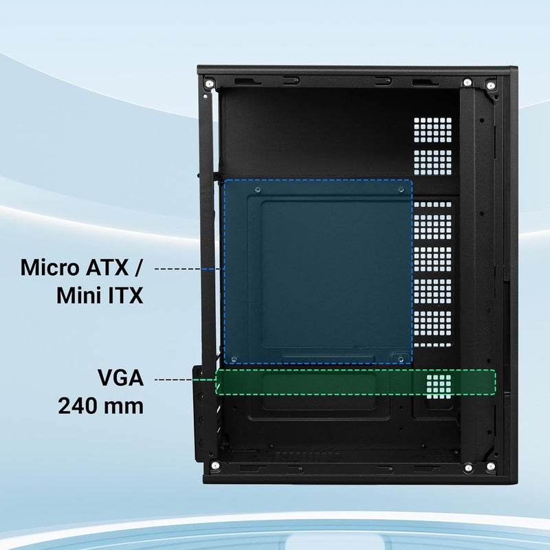 ZEBRONICS Grace, Computer Chassis, Micro ATX/Mini ITX, USB x 2, Front Audio, Perforated Side Panel, Textured Front Panel, Top-Mounted PSU - Image 3