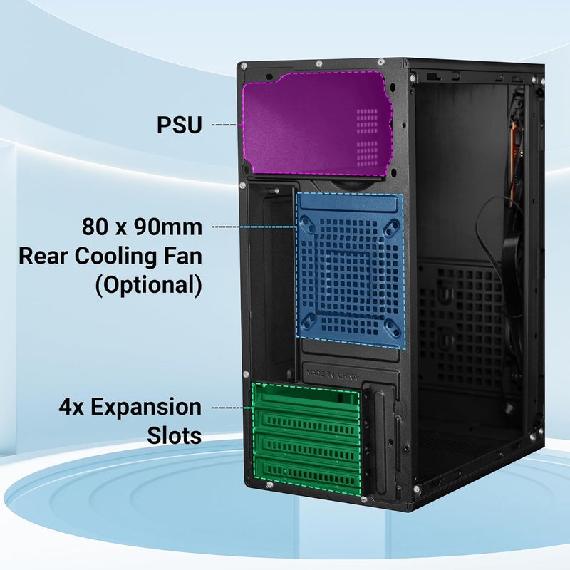 ZEBRONICS Grace, Computer Chassis, Micro ATX/Mini ITX, USB x 2, Front Audio, Perforated Side Panel, Textured Front Panel, Top-Mounted PSU - Image 5