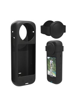 Generic Silicone Protective Case Compatible with Insta360 x4 Panoramic Sports Camera Dustproof Drop-Proof Protective Cover + Lens Cap (Black)  - Image 1