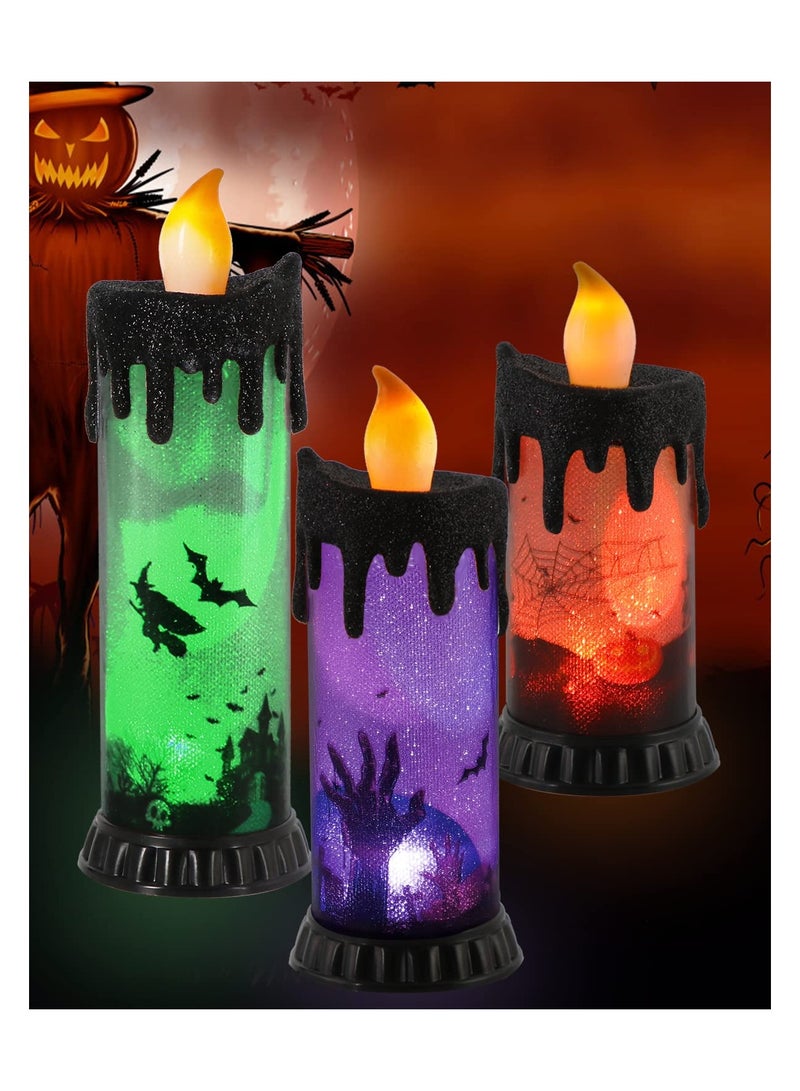 Excefore 3PCS Halloween Snow Globe Candles, Auto LED Flickering Halloween Spinning Water Glittering Tornado Flameless Candles Lighted Lamp, Battery Operated Table Centerpiece for Halloween Party Decor - Image 1