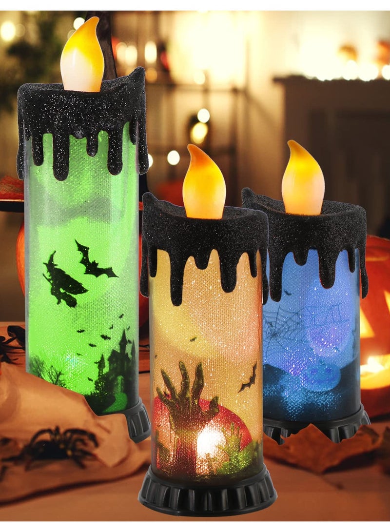 Excefore 3PCS Halloween Snow Globe Candles, Auto LED Flickering Halloween Spinning Water Glittering Tornado Flameless Candles Lighted Lamp, Battery Operated Table Centerpiece for Halloween Party Decor - Image 5
