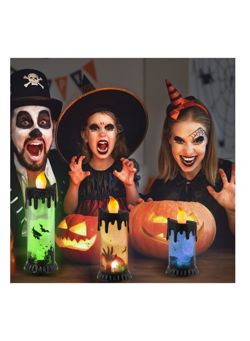 Excefore 3PCS Halloween Snow Globe Candles, Auto LED Flickering Halloween Spinning Water Glittering Tornado Flameless Candles Lighted Lamp, Battery Operated Table Centerpiece for Halloween Party Decor - Image 4